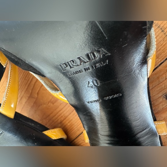 PRADA Black Suede Yellow Patent Block Heel Slingback Sandals 9.5-10/ EU 40 - Picture 6 of 8